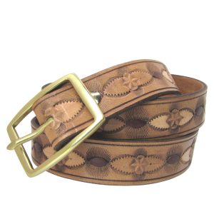 Leather Belt in a 1 1/4" Width with an Original Hand Tooled Design